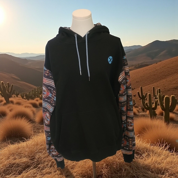 HOOEY - XXL Black Hoodie with Patterned Sleeves - Picture 1 of 9